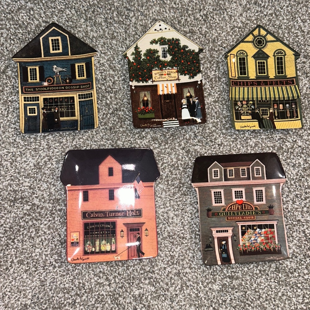 Bradford Exchange Charles Wysocki 6 Plate Set Folktown Shops Houses, limited ed